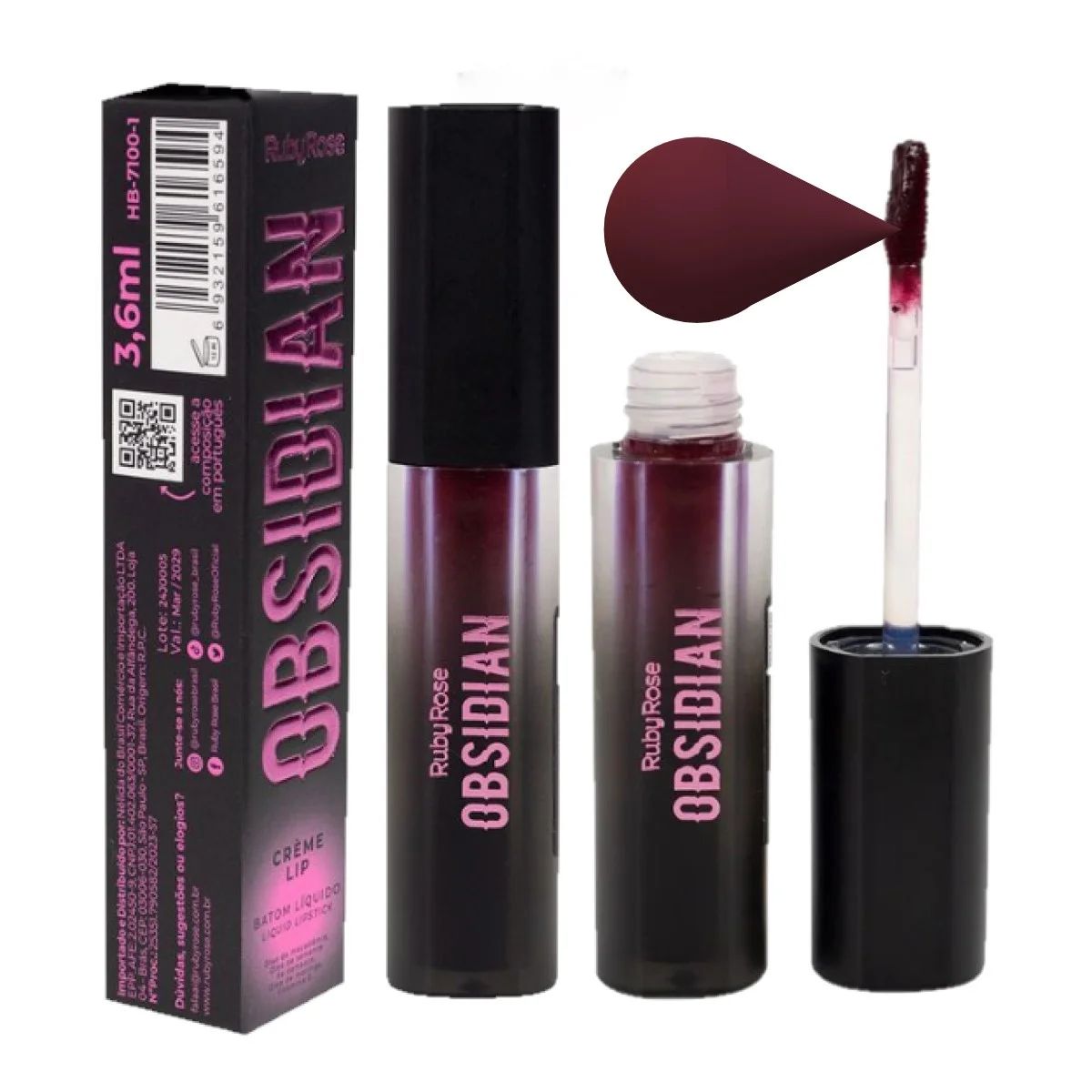 Batom Líquido Crème Lip Obsidian Ruby Rose - 3,6ml